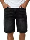 Runcati Jeans Shorts Herren Regular Fit Kurze Hosen Männer Sommer Stretch Bermuda Shorts Denim Einfarbig Baumwolle Freizeithose Schwarz L