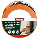 tesa Putzband PVC - Putzklebeband mit verstärktem PVC-Trägermaterial - zum Schutz beim Verputzen im Außenbereich - temperaturbeständig, von Hand einreißbar - orange - 33 m x 50 mm