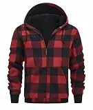 geeksport Fleecejacke Herren Sweatjacke Männer mit Kapuze Warme Kapuzenjacke Gefüttert Winterjacke Kariertes Hoodie mit ReißVerschluss, 0569-Rot XL