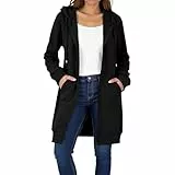 ZWDC Damen Lange Kapuzenjacke mit Reißverschluss Mittellange Freizeitjacke mit Taschen Locker Geschnittene Übergangsjacke für Alltag Arbeit Reisen Outdoor Streetwear