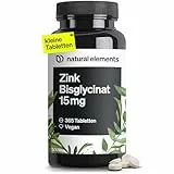 natural elements Zink 15mg – 365 Tabletten – gut verträgliches Zinkbisglycinat (Zink-Chelat) – vegan, hochdosiert, ohne unnötige Zusätze – in Deutschland produziert & laborgeprüft