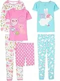 Simple Joys by Carter's Mädchen 6-teiliges Schlafanzug-Set, eng anliegend, 3er-Pack, Blau Kaninchen/Rosa Punkte/Weiß Waldtiere, 6 Jahre