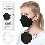 TubeRoo FFP2 Maske großer Kopf Schwarz Fischform 5 Stück Masken, CE zertifiziert Versand aus Deutschland weiche Ohrschlaufen Bänder Atemschutzmaske