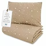 Kinder Bettdecke ohne Bezug 90x120 cm - Baumwolle Baby Decke und Kissen Set Kinderdecke 90 x 120 und Kopfkissen 60 x 40 - Bettdecken Kinderbettdecke Oeko-Tex Beige mit Weiß Sternen