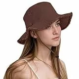 lifwimner Bucket Sonnenhüte für Damen, UV-Schutz, faltbar, verstaubar, Sonnenhüte mit ausgefranstem Rand, Baumwolle, Fischerhüte für Sommer, Strand, Garten, Angeln, Safari, coffee, M
