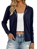 Aottori Strickjacke Damen Kurz Cardigan Kapuze Reißverschluss Langarm Kapuzenpullover Herbst Winter Jacke Elegant Casual Strickcardigan Pullover Outerwear Strickmantel Marine XXL