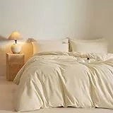 Michorinee Bettwäsche 135x200 Baumwolle Beige Creme Kuschelig Weich Bettbezug Set 2 Teilig Uni Einfarbig Modern Baumwollbettwäsche ÖKO-TEX Bettwäsche-Sets mit 1 Kissenbezüge 80x80cm und Reißverschluss