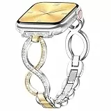 VISOOM Schmuckarmband Kompatibel mit Apple Watch Armband 42mm 44mm 45mm 46mm Damen Schmal,Glitzer Metall mit Unendlichkeitsymbol & Glitzer Diamante für iWatch SE3/2/1 11/10/9/8/7/6/5/4,Silber/Gold