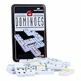 Doppel-6 Dominospiel für Erwachsene mit Aufbewahrungsdose aus Blech - 28 Steine Bunte Punkte Domino Spieleset für Familienabend Geschenk Reisespiel - Klassisches Partyspiel ideal für 2-4 Spieler