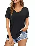 Florboom Tshirt Damen Kurzarm V Ausschnitt Oberteil Sommer Shirts Casual Longshirt Schwarz XXL