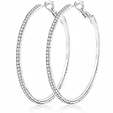 MOROTOLE 925 Sterling Silber Strass Hoop Ohrringe - Dünne Silber Strass Hoops Hypoallergene große Ohrringe für Frauen & Mädchen - Schmuck Geschenke - 20/30/40/50/60/70mm Creolen
