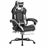 SUKIDA Gaming Stuhl, Ergonomischer Gaming-Stuhl mit Fußstütze, Racing Gaming Chair Kopfstütze Verstellbarer Computerstuhl Höhenverstellbar Lendenwirbelstütze für Homeoffice und Gaming Schwarz
