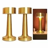 KBIBCK 2 Stück Tischlampe Gold, Tischlampe Kabellos, LED Akku Tischleuchte, Touch Dimmbar Nachttischlampe, Tragbar USB Nachttischlampe, 3 Farbwechsel Für drinnen und draußen geeignet (Gold)
