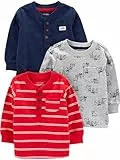 Simple Joys by Carter's Baby Jungen Langarm-Hemden, 3er-Pack, Grau Hunde/Marineblau/Rot Doppelstreifen, 12 Monate