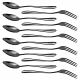 RETON 12 Stück Schwarze Dessertgabeln und Löffel Set aus Edelstahl, Besteck Schwarze Gabel und kaffee löffel, Kaffeelöffel für Zuhause, Hochzeit, Party, Café, Restaurant (6 Gabeln+6 Löffel)