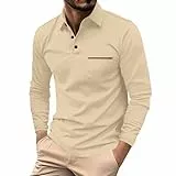Generisch Poloshirt Herren Langarm, T Shirts Männer Hemd T-Shirt Casual Golf Sports Mit Tasche Langarmshirt Pullover Kragen Knöpfe Langarm Pullover Polokragen Baumwolle Pullover (3XL, Khaki)