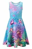 Belovecol Kleid für Mädchen Kinder Ärmelloses 3D Meeresschildkröte Sommerkleid A-Linie Blaue Kleid 8-9 Jahre