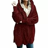 EMATOP Hoodie Jacke Damen Langarm Wintermantel Winter Warm Plüschjacke mit Kapuze Strickjacke Lang Fleece Kapuzenjacke Flauschig Einfarbig Cardigan Casual Lose Fleecejacke Oversize Mantel