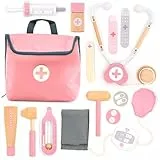 UMU® Mini Arztkoffer Kinder Spielset aus Holz - mit Stethoskop, Blutdruckmessgerät und mehr, Doktorkoffer Spielzeug zum Rollenspiel, 14-TLG. Medizinische Kit für Mädchen ab 3, 4, 5 Jahre
