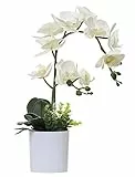 Olrla 43cm Weiß Künstliche Orchideen Blume im Weißen Topf, künstliche Blume Phalaenopsis mit Übertopf für Zuhause, Büro, Hochzeitsdekoration
