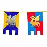 Boland 44000 - Wimpelkette Ritter und Drachen, Länge 6 m, Hängedeko mit Burg und Wappen, Girlande, Dekoration für Mottoparty, Geburtstag oder Karneval