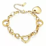 Emibele Herz Armbänder für Frauen, Edelstahl Non Tarnish Gold Armband mit Herz-Anhänger, Verstellbarer Karabinerverschluss Gold Handkette,Romantische Liebe Schmuck Geschenke für Frauen am Valentinstag
