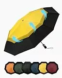 Chakipee Kompakter Reise Regenschirm Groß Sturmfest – Automatik Taschenschirm für Herren und Damen, Doppelt belüftetes Vordach 210T-Gewebe 102 cm Spannweite 9 Rippen Schirm Gelb