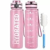 Sahara Sailor Trinkflasche, BPA-Frei Tritan, 1L/500ML/750ML Auslaufsicher Trinkflasche mit Zeitmarkierung für Gym, Sport, Outdoor, Schule, Job