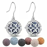 INFUSEU Drop Ohrringe für Frauen, Versilbert Iris Atherisches Öl Parfüm Haken Baumeln Diffusor Leben Rattan Silber Uberzogene Medaillon mit 6 Paar Lava Stones 12mm