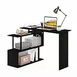 Furinno Moore Computer-Schreibtisch, in L-Form, mit 3 Regalen, Dunkelgrau (Americano)/Schwarz