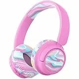 iClever Bluetooth kopfhörer Kinder, 60 Std Akku, 74/85 dBA Lautstärkebegrenzung, Stereo-Sound, Typ-C, Bluetooth5.4, Kabellos Kinderkopfhörer Over Ear, Rosa-Streifen
