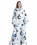 Übergroße Kapuzenpullover-Decke mit riesiger Tasche, Sweatshirt-Decke für Damen und Herren, Einheitsgröße, pinguin, One size