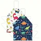 umorismo 2 Packung Kinderschürze Dinosaurier Verstellbare Kochschürze Wasserdicht Mit Tasche Für Mädchen Und Jungen Zum Backen, Garten, Grill