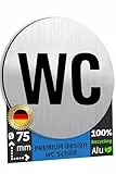 SCHILDERBOXX® WC Schild Selbstklebend - Toilettenschild [Ø75mm, 100% Alu, extra-starkes Klebeband] – Türschild Toilette Aufkleber Tür, Gäste WC-Schilder, Toilettenschilder