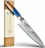 Japanisches Kochmesser, 20 cm Damastmesser Küchenmesser aus VG10 Stahl, handgefertigtes scharfes Messer mit ergonomischem Griff, Kochmesser für Hobbyköche, Kochgeschenke für Männer und Frauen