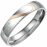 Flongo Partnerringe Damenring Herrenring Ring Edelstahl Band Ring Silber Valentine Paar Ringe Verlobung Engagement Verlobungsringe Hochzeit mit Real Love Gravur Herz Damen 58MM