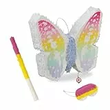 Relaxdays Pinata Schmetterling, mit Stab & Maske, Partypinata Kinder, Geburtstag, zum Befüllen, HxBxT: 48x58x10 cm, bunt