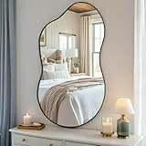 Clevich Spiegel Asymmetrisch 66x116cm Rahmen Alu, HD Glas Wandspiegel, Moderner Dekor-Spiegel, Schlankes Modernes Design, für Bad Badezimmer Wohnzimmer Flur Schlafzimmer Wand Cloud-Design, Schwarz