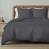 Utopia Bettwäsche-Set – 3-teiliges Mikrofaser-Set – Enthält 1 Bettbezug 155 x 220 cm mit sicherem Reißverschluss und 2 Kissenbezüge 80 x 80 cm mit Hotelverschluss (Grau)