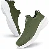 Giniros Schuhe Herren Laufschuhe Slip On Sneaker Leichte Atmungsaktiv Sportschuhe Bequem Turnschuhe für Outdoor Fitness Straßenlaufschuhe Walkingschuhe, Grün 44EU