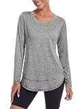 Deaviya Langarm Sportshirt für Damen, Laufshirt Langarm Locker, Langarmshirt Damen Sport Oberteil, Longsleeve T-Shirts Rundhalsausschnitt, Athletisch Lässig Fitness Workout Tops Seite Split Tee