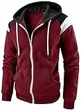 Ophestin Herren-Kapuzenpullover mit durchgehendem Reißverschluss, Fleece, Patchwork-Jacke, einfarbig, mit Kanga-Tasche, 2 Weinrot, XXL