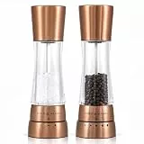 Cole & Mason Derwent Kupfer Salz und Pfeffermühle Set, Gewürzmühle, Einstellbarem Keramikmahlwerk, Präzision+, Manuell, Edelstahl/Acryl, 19 cm, 2er Geschenkset