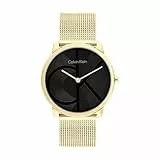 Calvin Klein Zwei-Zeiger-Quarzwerk-Uhr für Damen Kollektion CK Iconic mit Goldfarben Edelstahl-Mesh-Gliederarmband - 25300016