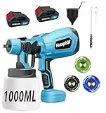 Akku Farbsprühsystem,3 Düsen & 3Sprühmuster, 500W HVLP Elektrische Spritzpistole,Lackierpistole mit Reinigungsfunktion für Möbel, Wände, Türen & Zäune, DIY(2X3000mAh Akku)