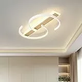 LUOLONG LED Deckenleuchte Dimmbar Deckenlampe Holz Wohnzimmerlampe 35w Mit Fernbedienung 2-Ringen Kreis Bambus Deckenleuchte Weiß Schlafzimmerlampe Arbeitzimmer Büro Modern LED Deckenbeleuchtung-40cm