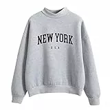 Winter O Neck Solid Color Prints Langarm Pullover Sweatshirt (Grey, M)