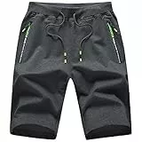 JustSun Kurze Hosen Herren Shorts Sommer Kurze Jogginghose Sporthose Sweatshorts Baumwolle Sport Shorts mit Reißverschluss Dunkelgrau XL