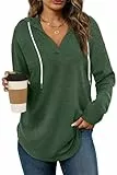 Cuptacc Pullover Damen Hoodie Mit Kapuze V Ausschnitt Kapuzenpullover Damen Sweatshirt Oversize Oberteile Dunkelgrün XL 46-48