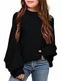 Haloumoning Mädchen Pullover Rundhalsausschnitt Leichter Strickpullover Kinder Einfarbig Langarm Knitted Sweater Winter Shirt Pulli Oberteile Schwarz 7-8 Jahre